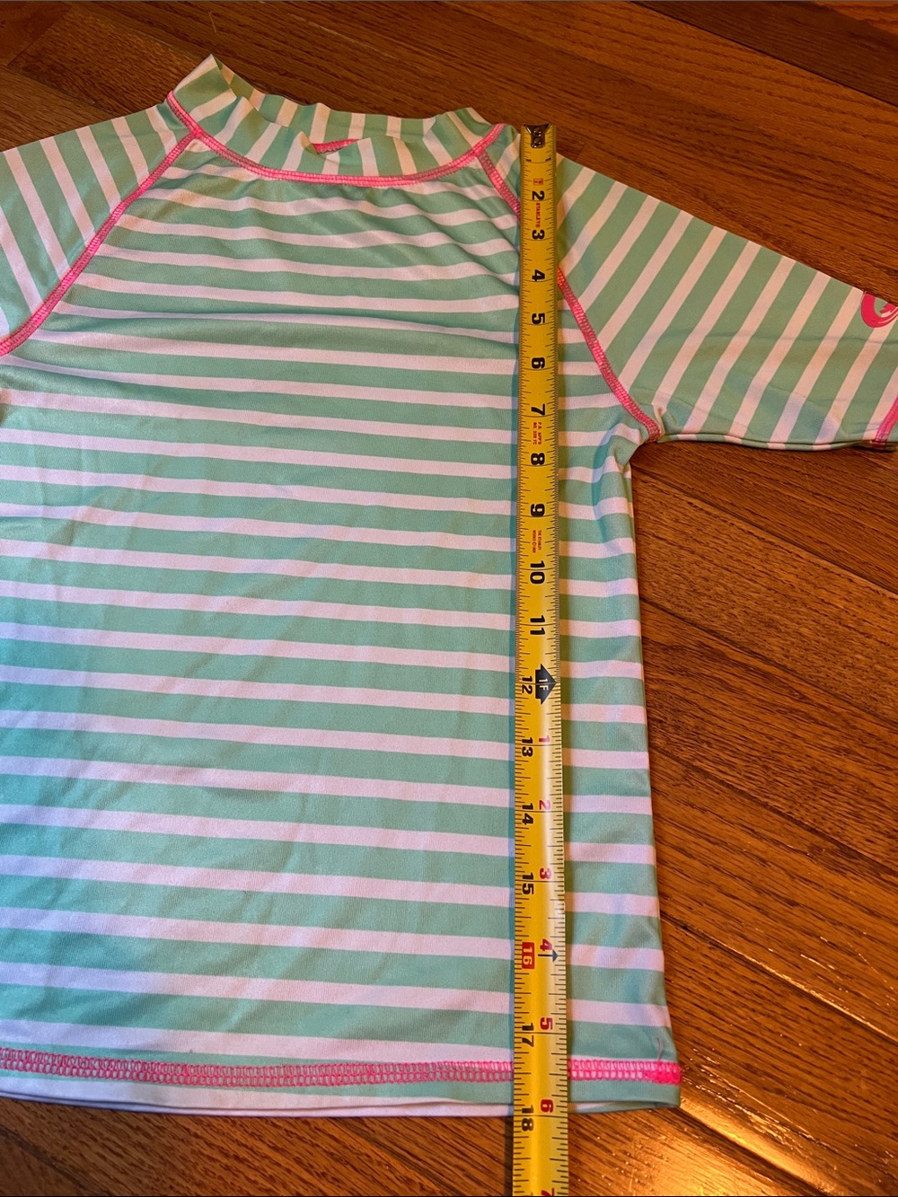 O'Rageous! Mint & White Striped Rash Guard with Pink Stitching size XS 6/6X - Picture 3 of 16
